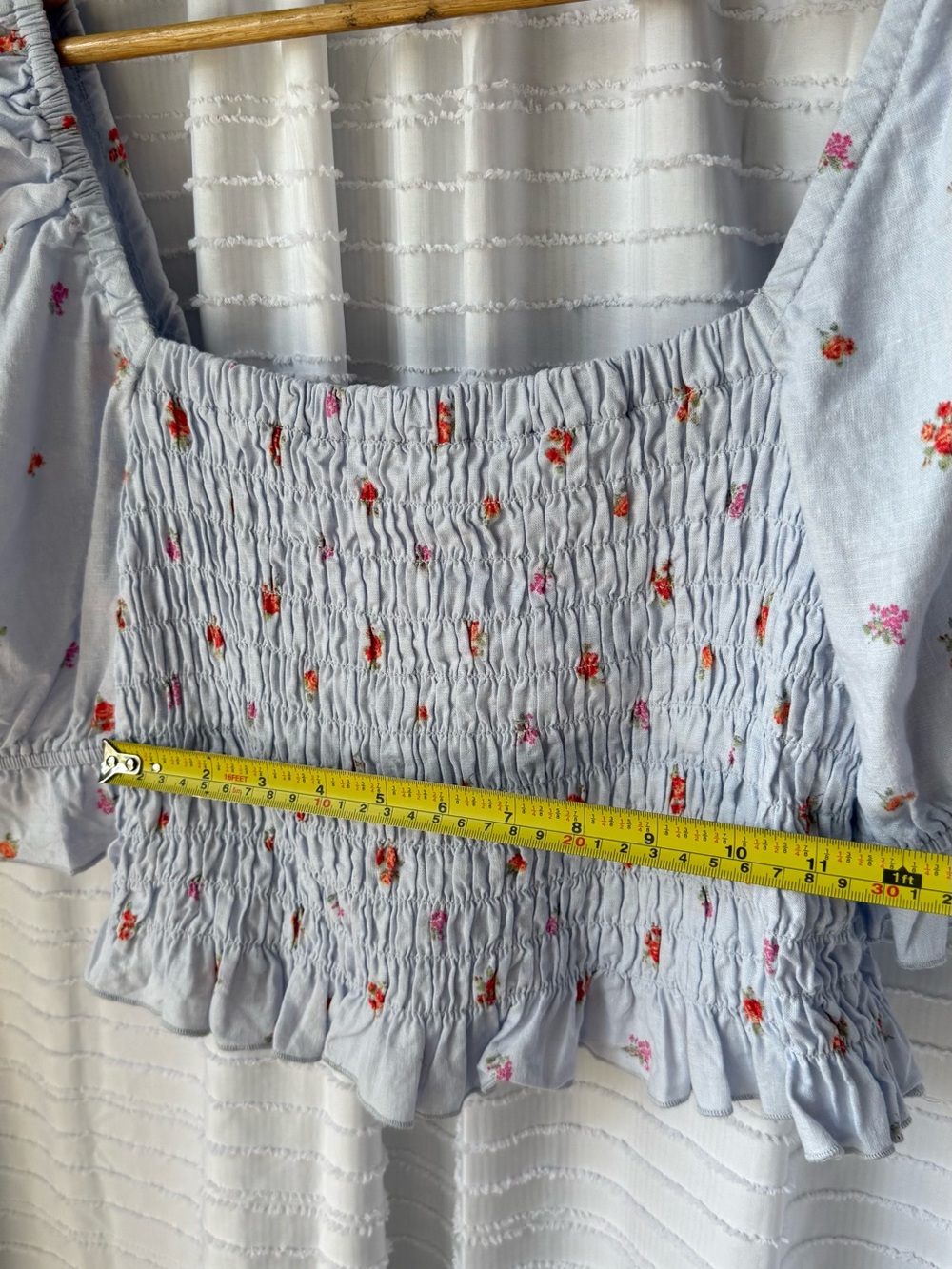 Altar'd State Light Blue Floral Smocked Puff-Sleeve Crop Top - Picture 5 of 7